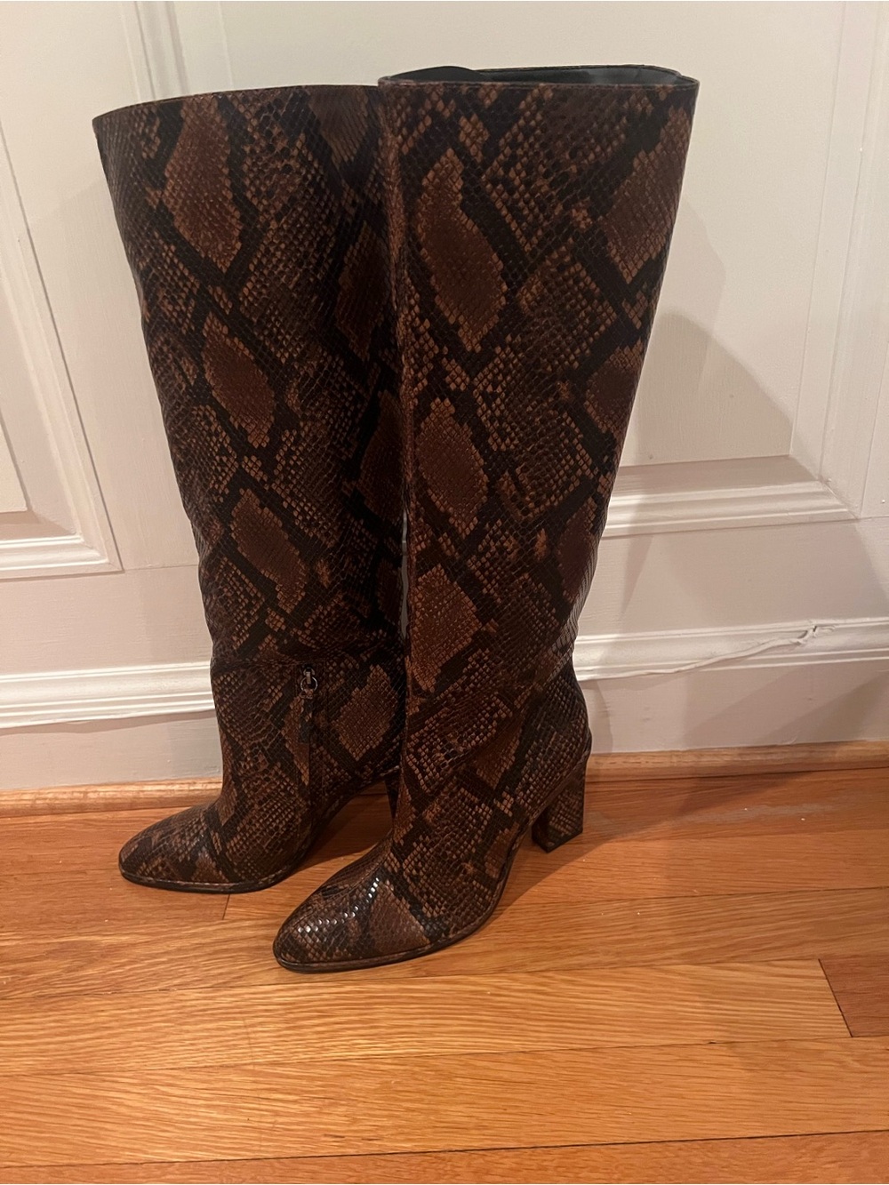 Zara Brown Snake-Print Over-the-Knee Boots